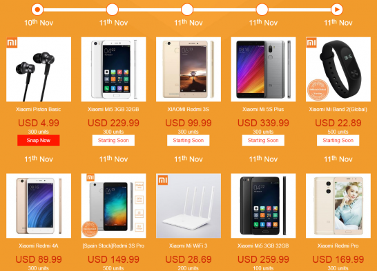 Xiaomi製品のセール特設ページ。 Mi 5S PlusやMi5と言ったフラッグシップモデルも安くなるようです。